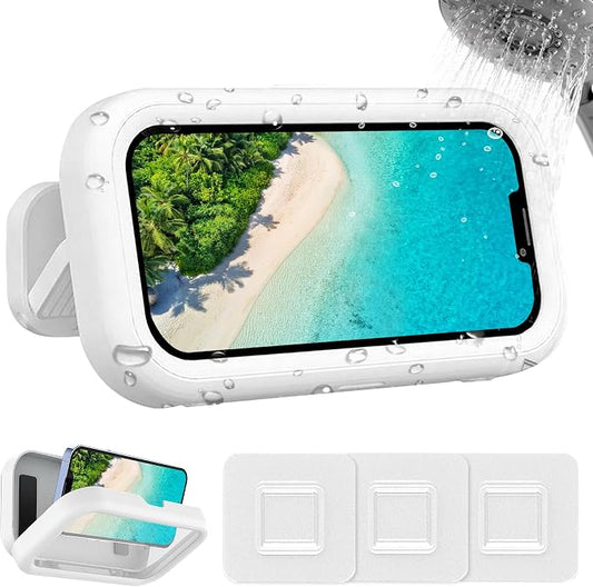 360° Rotation Waterproof Shower Phone Holder with HD Sensitive Touch Screen, Universal Wall Mount for 4-7" Cell Phones, Bathroom, Bathtub & Kitchen Accessory