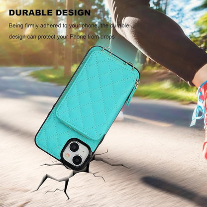 Bocasal Crossbody Wallet Case for iPhone 15 Plus, RFID Blocking PU Leather Zipper Handbag Purse Flip Cover, Kickstand Folio Case with Card Slots Holder Wrist Strap Lanyard 5G 6.7 Inch (Mint Green)