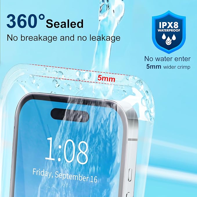 Waterproof Phone Pouch 2 Pack, IPX8 Waterproof Phone Case for iPhone Galaxy Pixel Up to 7 Inch, Cell Phone Dry Bag Beach Vacation
