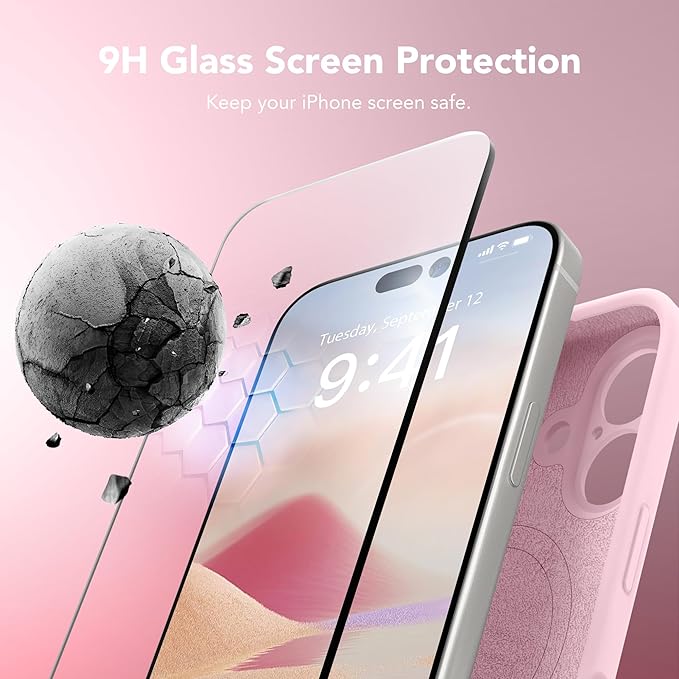 Magnetic for iPhone 17 Case, Compatible with MagSafe, [Full Camera Protection][Screen Protector] Silicone Shockproof Protective Phone Case for iPhone 17 6.3", Chalk Pink