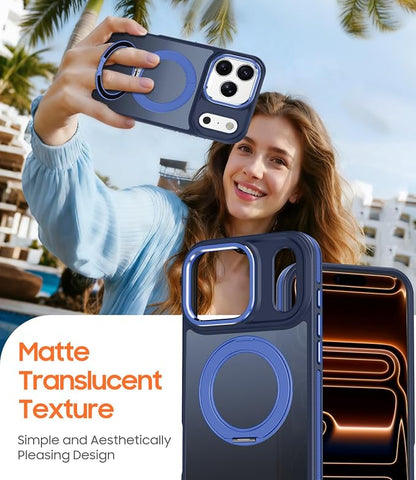for iPhone 17 Pro Case with 360 Magnetic Ring Stand, Fit MagSafe, Military-Grade Shockproof Protection, Non-Slip Slim Translucent Protective Phone Cover, Blue