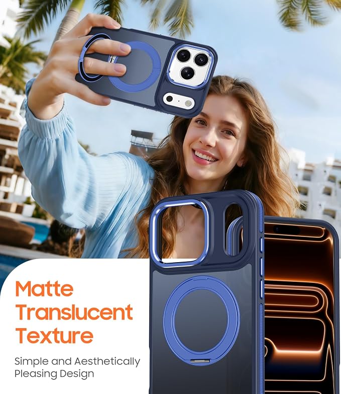 for iPhone 17 Pro Max Case with 360 Magnetic Ring Stand, Fit MagSafe, Military-Grade Shockproof Protection, Non-Slip Slim Translucent Protective Phone Cover, Blue