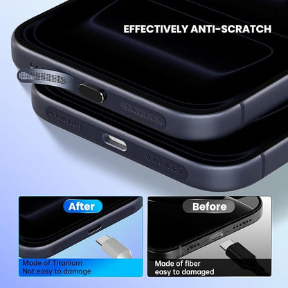 USB C Dust Plug for iPhone 17 Pro Max/ 17 Pro, 5PCS iPhone Speaker Protector & Type C Charging Port Cover Cap for iPhone 17 Pro Max, Earpiece Speaker Mesh Adhesive Stickers with Tweezer, Deep Blue