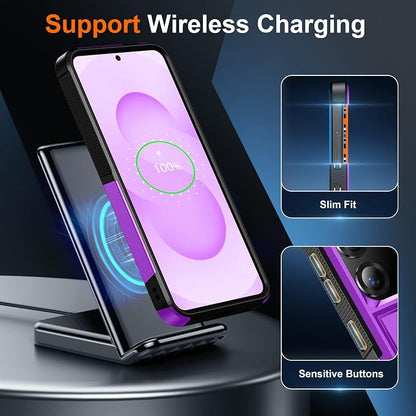 SPIDERCASE Designed for Samsung Galaxy S25 Case, [10 FT Military Grade Drop Protection], 2 Pack [Tempered Glass Screen Protector+Camera Lens Protector] Heavy Duty Shockproof Case,Dark Purple