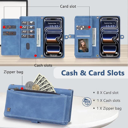 Wallet Case for iPhone 17 Pro with Card Holder/Crossbody Wallet/Strap,[RFID Blocking][Magnetic] PU Leather Phone Case for iPhone 17 Pro,6.3 in,Dream Sky Blue