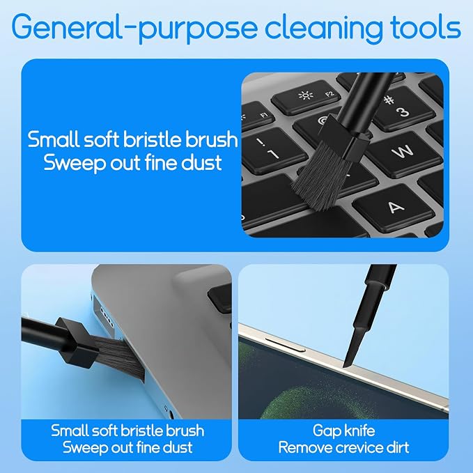 Keyboard Cleaning Kit Laptop Cleaner, All-in-1 Multi-Function Electronic Cleaner Kit, Screen Spray Cleaning Brush Tool PC Accessories for iPhone iPad MacBook Earbud Camera Monitor Computer (Black)