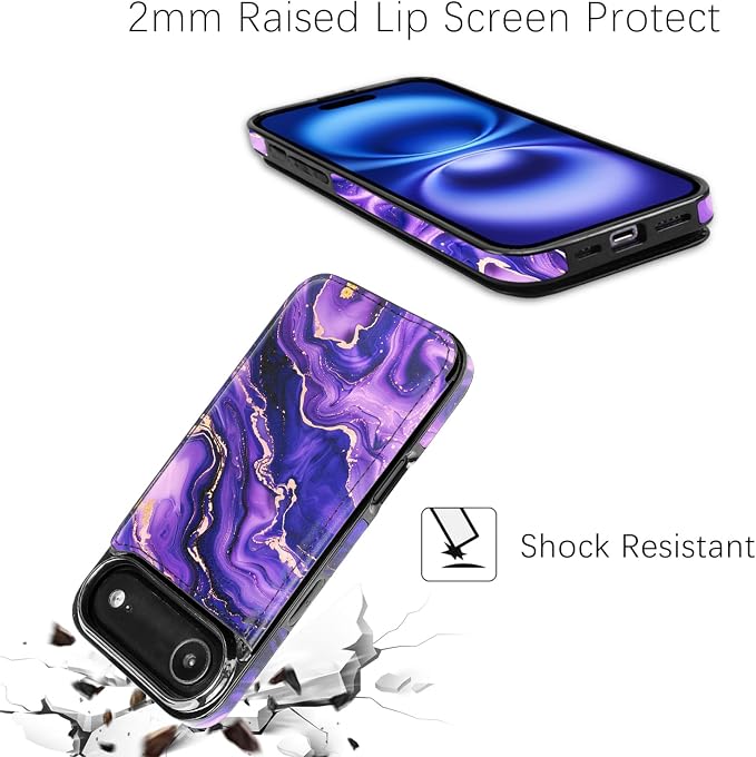 uCOLOR for iPhone 17 Air Wallet Case with Card Holder PU Leather RFID Blocking Design iPhone Air flip case for Women Men Magnetic Clasp Kickstand Design 6.5 inch (Amethyst Dreams)