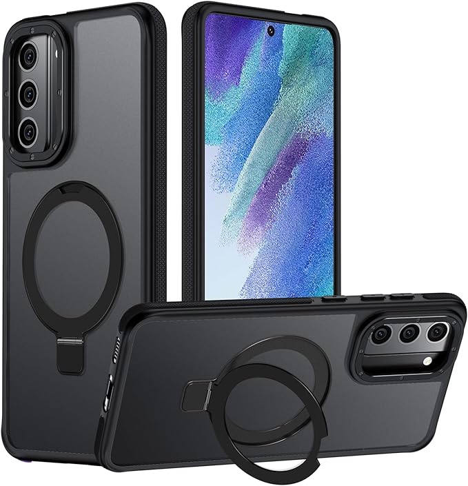for Samsung Galaxy S21 FE Case, Magnetic Adjustable Ring Stand [Fit for Magsafe], [Military-Grade Shockproof Protection] Phone Case with Kickstand&Ring Holder (Black)
