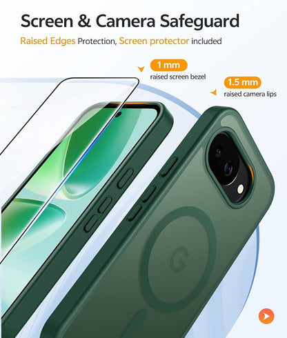 FNTCASE for Google Pixel 10a Case: [Compatible with Magsafe] Translucent Matte Cases with [Screen Protector] Military Grade Shockproof Protective Magnetic Phone Cover for Pixel 10A - Green
