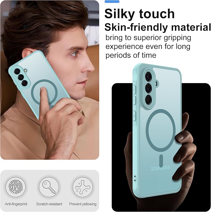 for Samsung Galaxy A56 5G Phone Case: Samsung A56 Case [Mag-Safe Fit] with 2PC Tempered Glass Screen Protector,Frosted Translucent A56 Case Soft-Touch Skin Protection for Galaxy A56 Cover,Mint Greenn