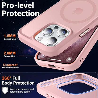 MOCCA Strong Magnetic for iPhone 15 Pro Case, [Compatible with Magsafe][13FT Military Drop Protection] Slim Translucent Matte Shockproof Case for iPhone 15 Pro Phone Case 6.1'', Pink