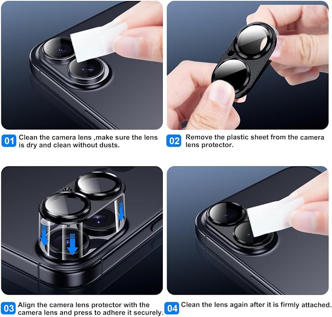 AFARER Lens Protector for iPhone 17/i16/16 Plus,[Strong Adsorption][Case Friendly][Easy Installation],Metal Aluminum Alloy Tempered Glass Camera Screen,Black(1 PCS)