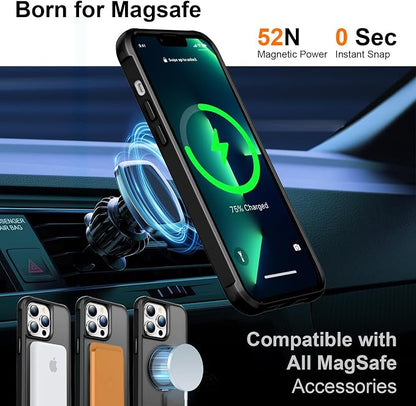 360° Magnetic Swivel Ring for iPhone 13 pro case, Built-in Metal Stand and Ring Holder, Magsafe Compatible, Military Grade Protection, Shock Resistant - Black