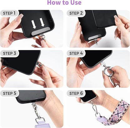 Tiostep Clip and Go Strap for Phone with Wallet Crossbody Phone Lanyard with Anti-Theft Zipper Pouch Detachable Quilted Wrist Wallet with RFID and ID Window for Daily Travel.