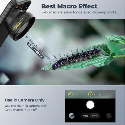 Freewell 100mm Long Macro Lens for iPhone & Samsung Magnification, 60mm Focus Distance – Capture Detailed Close-Ups of Nature & Small Objects