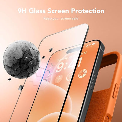 GONEZ Magnetic for iPhone 16 Pro Case, Compatible with MagSafe, [Screen Protector + Camera Lens Protector], Silicone Shockproof Anti-Scratch Protective Phone Case 6.3 inch, Orange