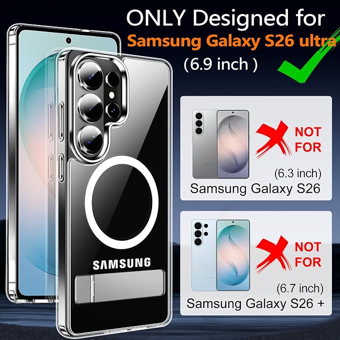 MOZOTER for Samsung Galaxy S26 Ultra Case with Kickstand,[Compatible with Magsafe][2*Screen Protector],Military-Grade Protection,Magnetic Phone Case for Samsung Galaxy S26 Ultra-Clear