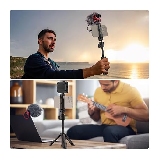 NEEWER Basics Mini Desk Selfie Stick Tripod Compatible with iPhone GoPro Insta360 DJI, Portable Small Camera Webcam Android Cell Phone Holder Ball Head Elevated Axis Video Recording Stand, TP43 Black