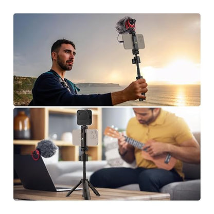 NEEWER Basics Mini Desk Selfie Stick Tripod Compatible with iPhone GoPro Insta360 DJI, Portable Small Camera Webcam Android Cell Phone Holder Ball Head Elevated Axis Video Recording Stand, TP43 Black