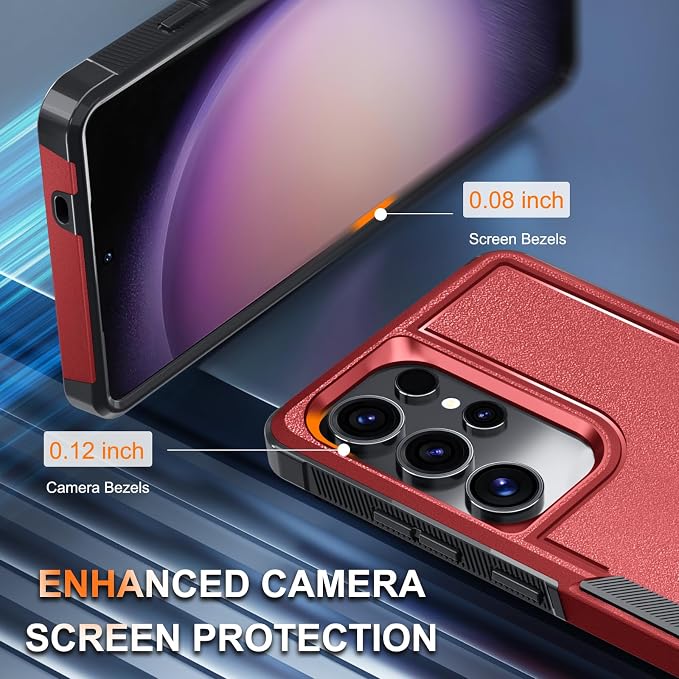 RMOCR Case for Samsung Galaxy S25 Ultra, Full Body Heavy Duty Rugged Shockproof Protective Phone Cover with Lanyard Strap, Tempered Glass Screen Protector and Camera Lens Cover, Red
