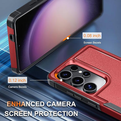 RMOCR Case for Samsung Galaxy S25 Ultra, Full Body Heavy Duty Rugged Shockproof Protective Phone Cover with Lanyard Strap, Tempered Glass Screen Protector and Camera Lens Cover, Red