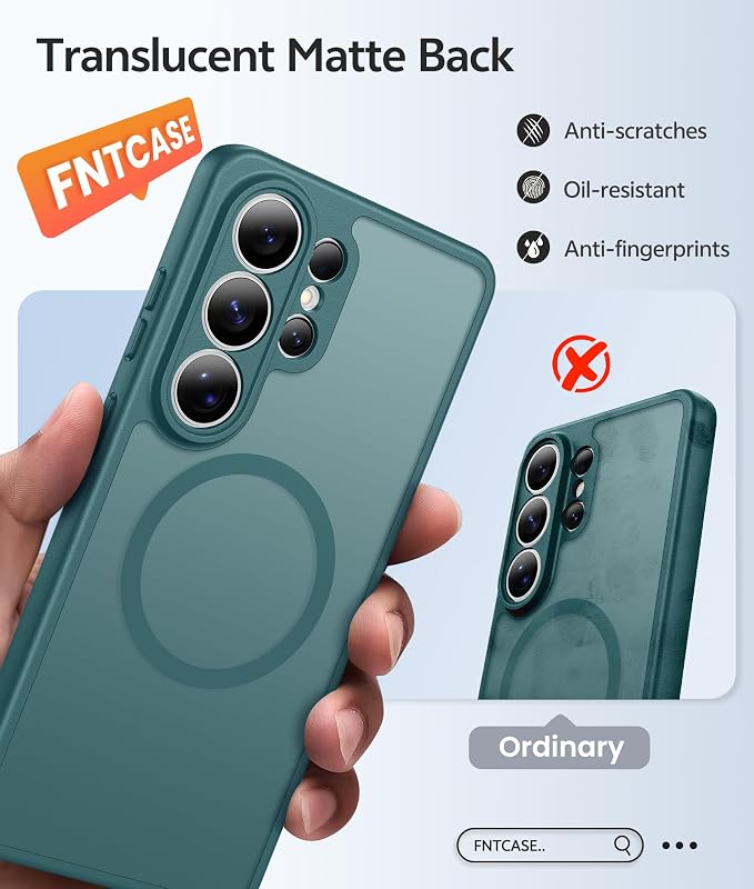 FNTCASE for Samsung Galaxy S26-Ultra Case: [Fit for Magsafe] [Full Camera Protection] Translucent Matte Cases with [Screen Protector] Military Grade Shockproof Protective Phone Cover - Sagebrush Green