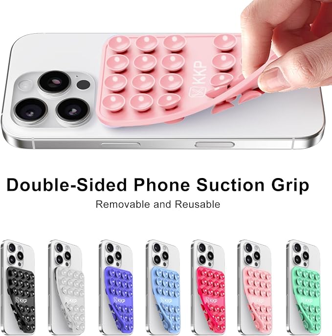 KKP Classic MAX - Silicone Suction Phone Case Adhesive Mount - Hands-Free, Strong Grip Holder for Selfies and Videos - iPhone and Android Compatible - 2.6″ x 3.9″ (Pink)