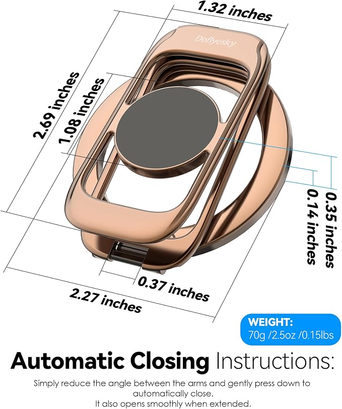 Magnetic Phone Ring Holder for MagSafe Phone Grip & Kickstand, Strong Dual-Sided Magnets Compatible with MagSafe Car Mount Gym for iPhone 17/16 Pro Max 15/14/13/12 and Android Phone Cases (Brown)