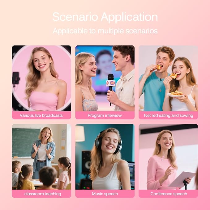 Wireless Lavalier Lapel Microphone for iPhone, iPad, mini Video Recording Mic for Interview Video Podcast Vlog YouTube & Livestream, Noise Reduction, Plug & Play (Pink Type C & Lightning Port)