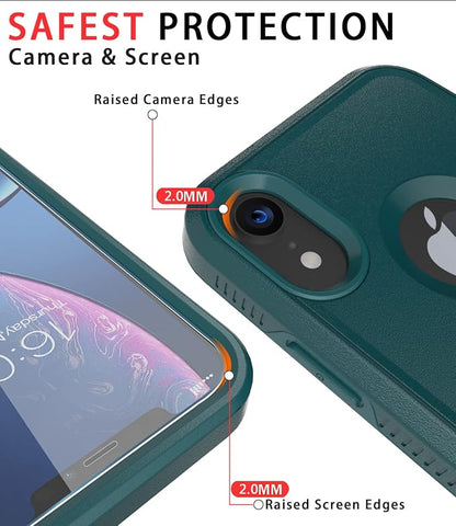Diverbox for iPhone XR Case [Tempered Glass Screen Protector] [Shockproof] [Dropproof] Heavy Duty Protection Phone Case Cover for Apple iPhone XR (Dark Green)