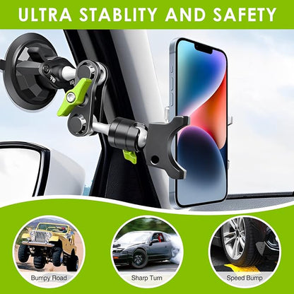 Suction Cup Phone Mount 360 Rotating Universal Ball Head Arm for Car Dashboard Windshield Vehicle Sunroof (Black)