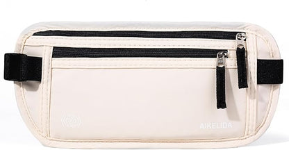 Money Belt - Slim Passport Holder RFID Blocking Travel Wallet Undercover Fanny Packs for Men Women - Beige