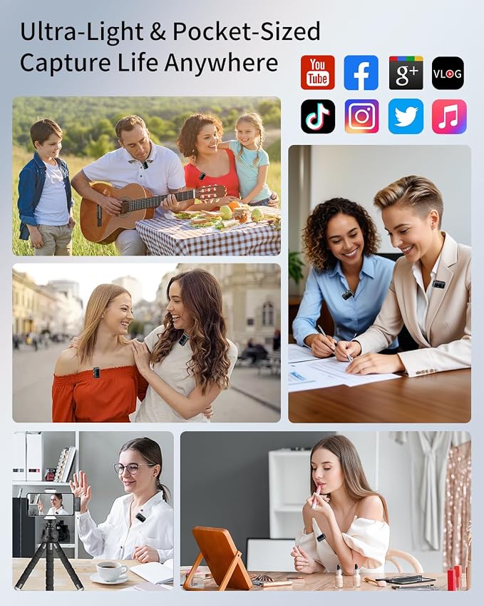 Wireless Lavalier Microphone for iPhone:JXJXQU Mic with Smart Noise Reduction/Reverb Effect/30H+ Battery Mini Design Suitable for Podcast/Vlogging/Video Recording - Compatible with iOS/Android Phones