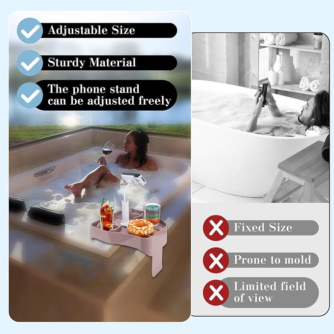 Hot Tub Table Tray with Adjustable Phone Holder, Inflatable Hot Tub Accessories with 2 Drink Holders, Fits Outdoor Inflatable Spa/Pool, Idea Gifts for Women and Parents