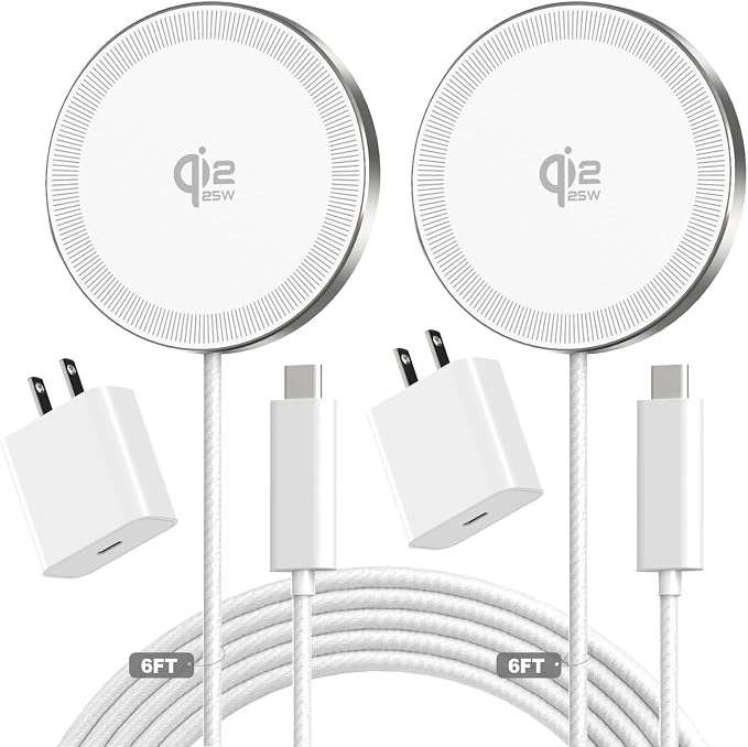25W Magnetic Wireless Charger, 6FT Fast Charging Pad Qi2.2 Wireless Charge for iPhone 17 16 /AirPods3/2/Pro/for Galaxy S26 Ultra/Pixel 10 Series, Portable Charger for Desk& Travel(2Pack,Elegant White)