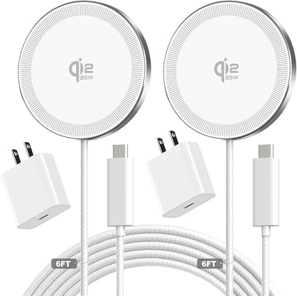 25W Magnetic Wireless Charger, 6FT Fast Charging Pad Qi2.2 Wireless Charge for iPhone 17 16 /AirPods3/2/Pro/for Galaxy S26 Ultra/Pixel 10 Series, Portable Charger for Desk& Travel(2Pack,Elegant White)
