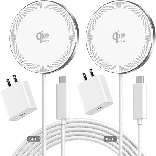 25W Magnetic Wireless Charger, 6FT Fast Charging Pad Qi2.2 Wireless Charge for iPhone 17 16 /AirPods3/2/Pro/for Galaxy S26 Ultra/Pixel 10 Series, Portable Charger for Desk& Travel(2Pack,Elegant White)