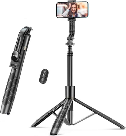 62" Aluminum Alloy Selfie Stick Phone Tripod with Wireless Remote Compatible with iPhone 17 16 15 14 13 pro Xs Max Xr X, Android/Samsung Smartphone Expandable for Travel Selfies Video Recording Vlog