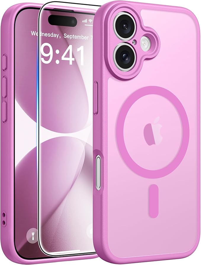 FNTCASE for iPhone 17 Case, Compatible with Magsafe, Glass Screen Protector | Full Camera Protection, Translucent Matte, 14FT Military Grade Drop Proof, Shockproof Protective Phone Cover, Pink