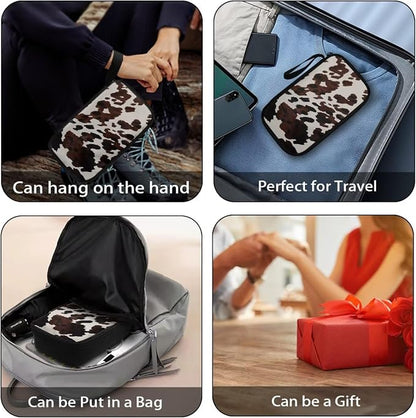 Cow Print Electronic Organizer Travel Cable Organizer Storage Bags for Data Cables, USB C Charger, SD Card, Hard Drive, Charging Cord, Mouse, Power Bank
