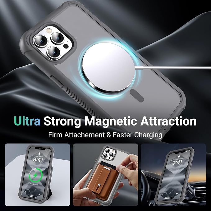 jaroco Magnetic for iPhone 12 Pro Max Case, [Compatible with MagSafe][Military Grade Drop Protection][Heavy Duty Protection][Non-Slip][Shockproof] 2-Layer Durable Bumper Phone Case 6.7''-Gray