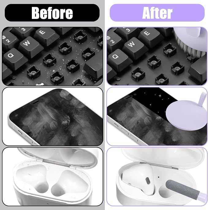 walrfid Laptop Phone Screen Cleaner Kit, Computer Keyboard Brush Cleaning Spray for iPhone AirPods MacBook iPad, 20-in-1 Electronic Device Clean Tool for Camera Earbud Car Screens (Purple)
