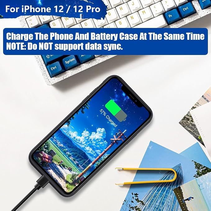 New Battery Case for iPhone 12 / iPhone 12 Pro, 5000mAh Rechargeable Extended Battery Charging Charger Case, Add 100% Extra Juice (6.1 Inches) Black
