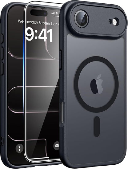 FNTCASE for iPhone Air Case: [Compatible with Magsafe] Translucent Matte Cases with [Full Camera Protection] [Screen Protector] Military Grade Shockproof Protective Phone Cover - Black