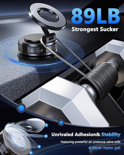 Vacuum Magnetic Car Phone Holder for Mag-Safe [89+LBS Suction & 3200gf Magnetic] 360° Adjustable Ultra Suction Cup Phone Holders for Your Car, Car Mount for iPhone 17 Pro Max 16 15 14 13 12 Air Plus