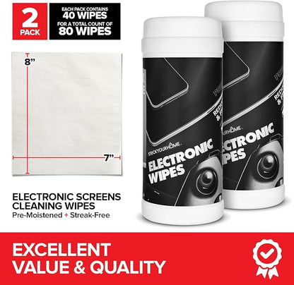 Electronic Screen Cleaner Wipes (80 Count, 2 Pack), Streak Free Pre-Moistened Wipes for Cleaning TVs, Laptops, Phones, Watches, Glasses, Cameras and Computer Screens