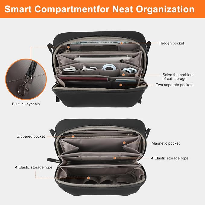 Besnfoto Electronic Organizer Travel Accessory Tech Pouch Waterproof Carrying Case for Accessories Charger, Adapter, Cables, Power Bank with Removalbe Shoulder Strap