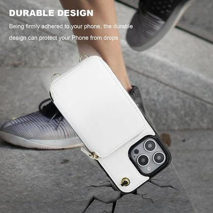 Bocasal for MagSafe Crossbody Wallet Case Compatible with iPhone 16 Pro, RFID Blocking Protective Purse Case with Card Slots Holder Kickstand Wrist Strap Lanyard Zipper 6.3 Inch 5G (White)
