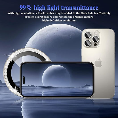 ShinKin Camera Lens Protector for iPhone 16 Pro/iPhone 16 Pro Max, Glitter Camera Cover, 9H Tempered Glass Individual Metal Ring Camera Protector for iPhone 16 Pro/16 Pro Max (Diamond - Natural)