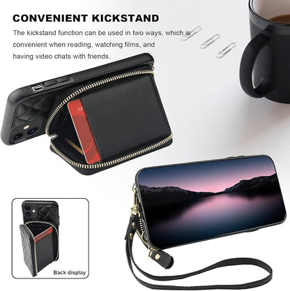 Bocasal Crossbody Wallet Case for iPhone 11, RFID Blocking PU Leather Zipper Handbag Purse Flip Cover, Kickstand Folio Case with Card Slots Holder Wrist Strap Lanyard 6.1 Inch (Black)